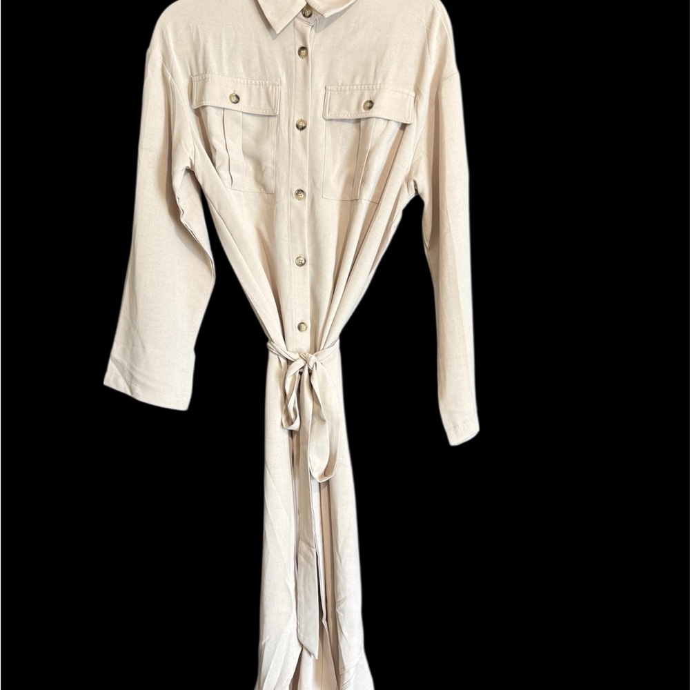 Beige Button-Up Dress maternity